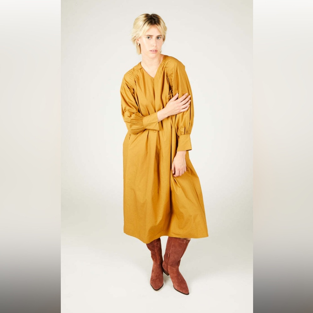 intentionally blank barnes oversized midi dress - mustard poplin - OS - NWT